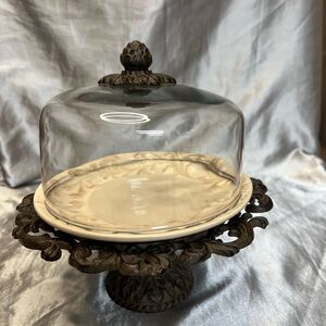 Dessert Pedestal w/Dome and Plate-Cream - GG Collection / discontinued